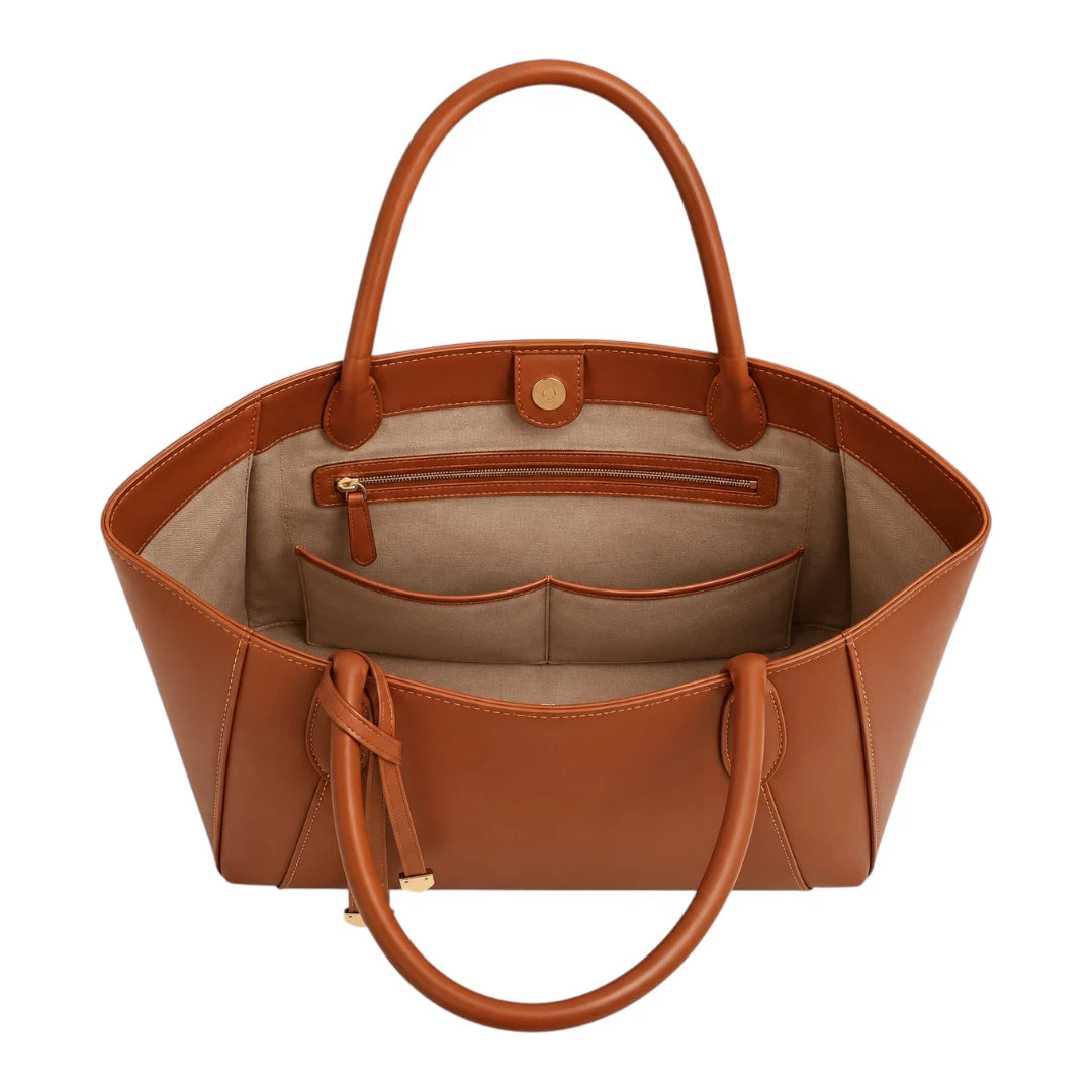 PrimePurse Carina Tan Faux Leather Tote Handbag