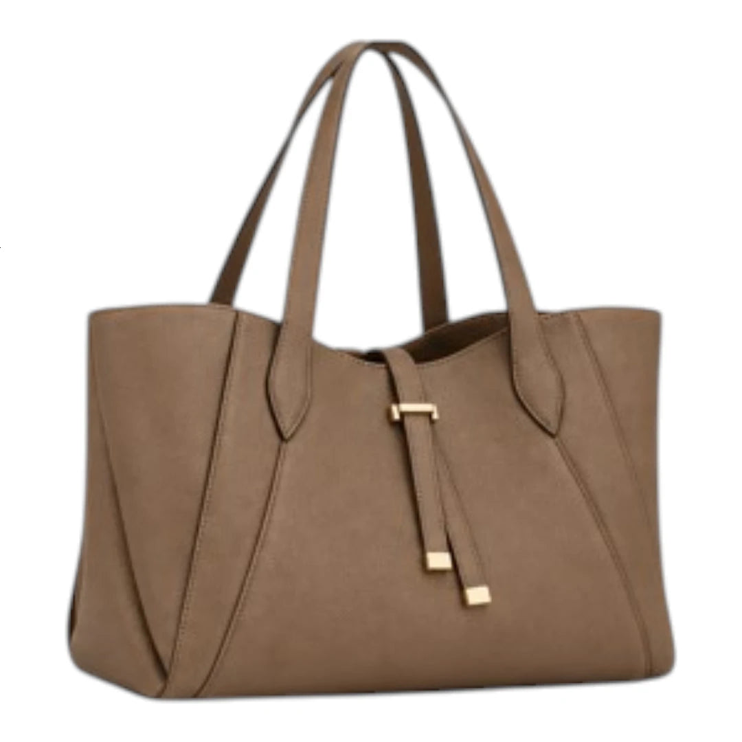 PrimePurse Elara Taupe Faux Leather Tote Handbag