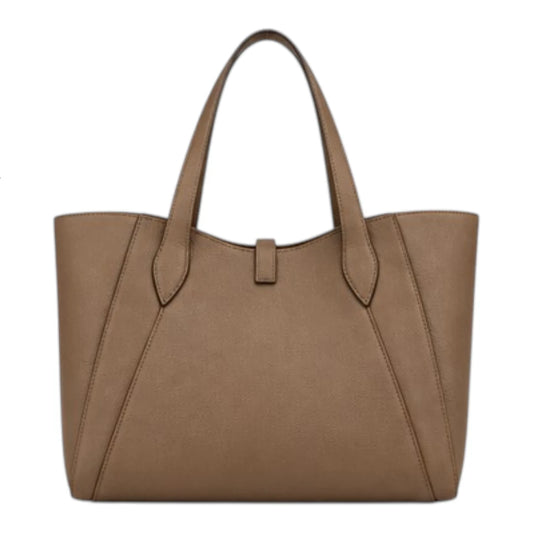 PrimePurse Elara Taupe Faux Leather Tote Handbag