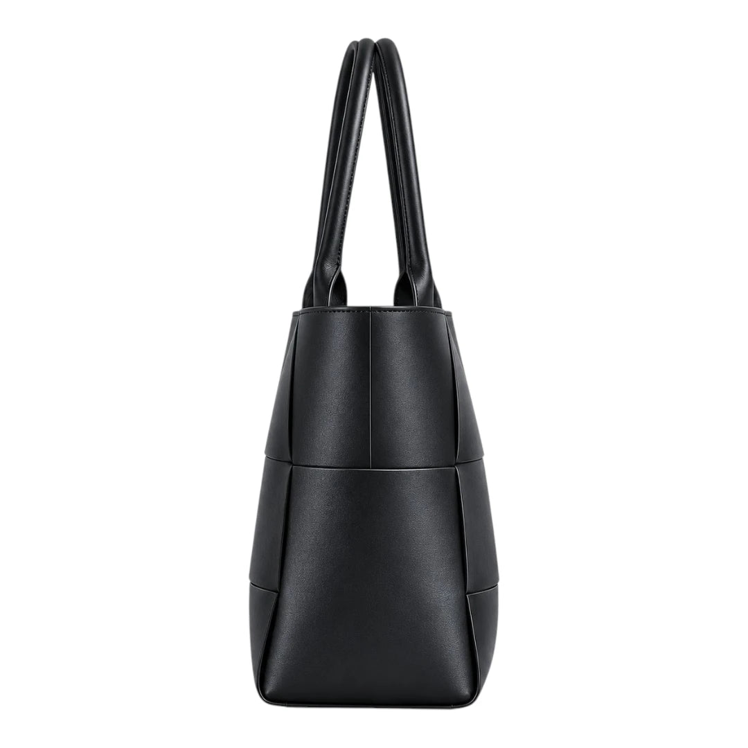 PrimePurse Nova Black Woven Faux Leather Tote Handbag