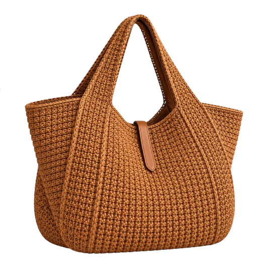 PrimePurse Solara Brown Woven Faux Leather Tote Handbag