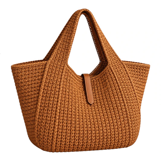 PrimePurse Solara Brown Woven Faux Leather Tote Handbag