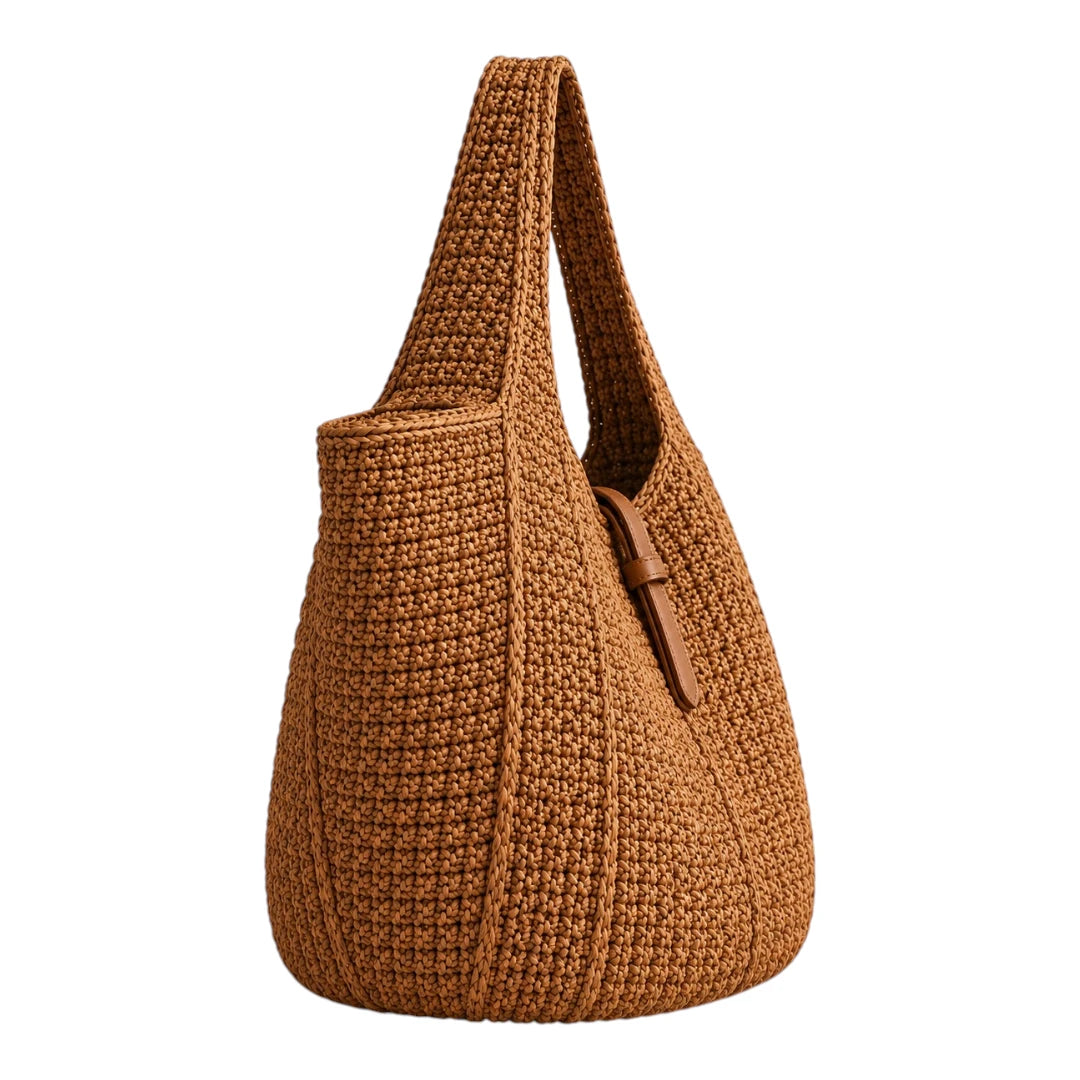 PrimePurse Solara Brown Woven Faux Leather Tote Handbag