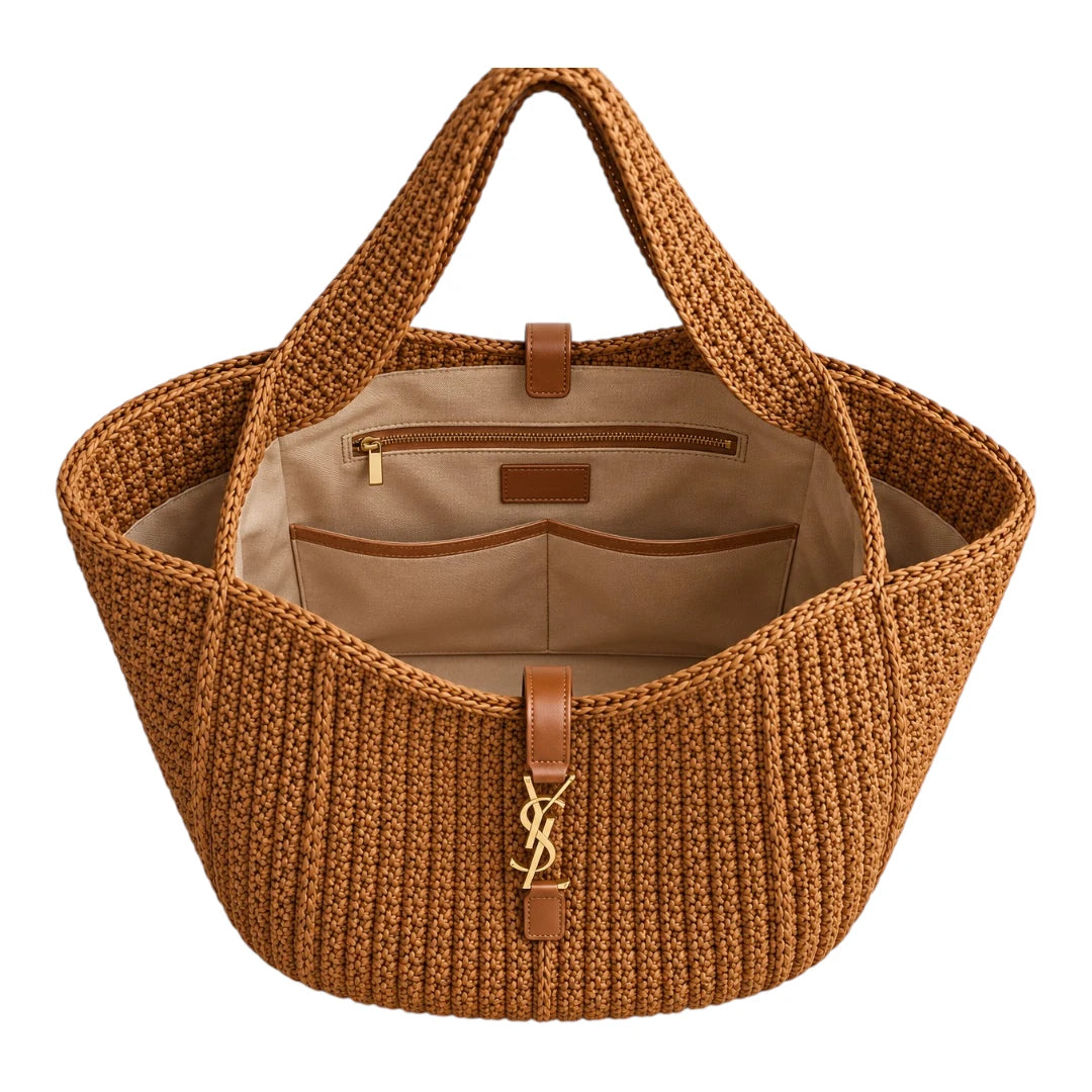 PrimePurse Solara Brown Woven Faux Leather Tote Handbag