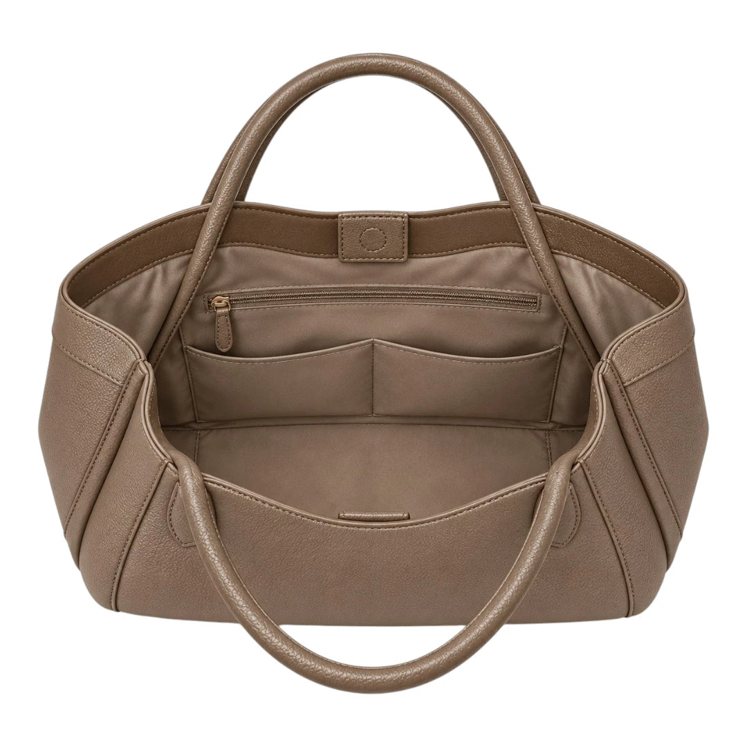 PrimePurse Verona Taupe Faux Leather Tote Handbag