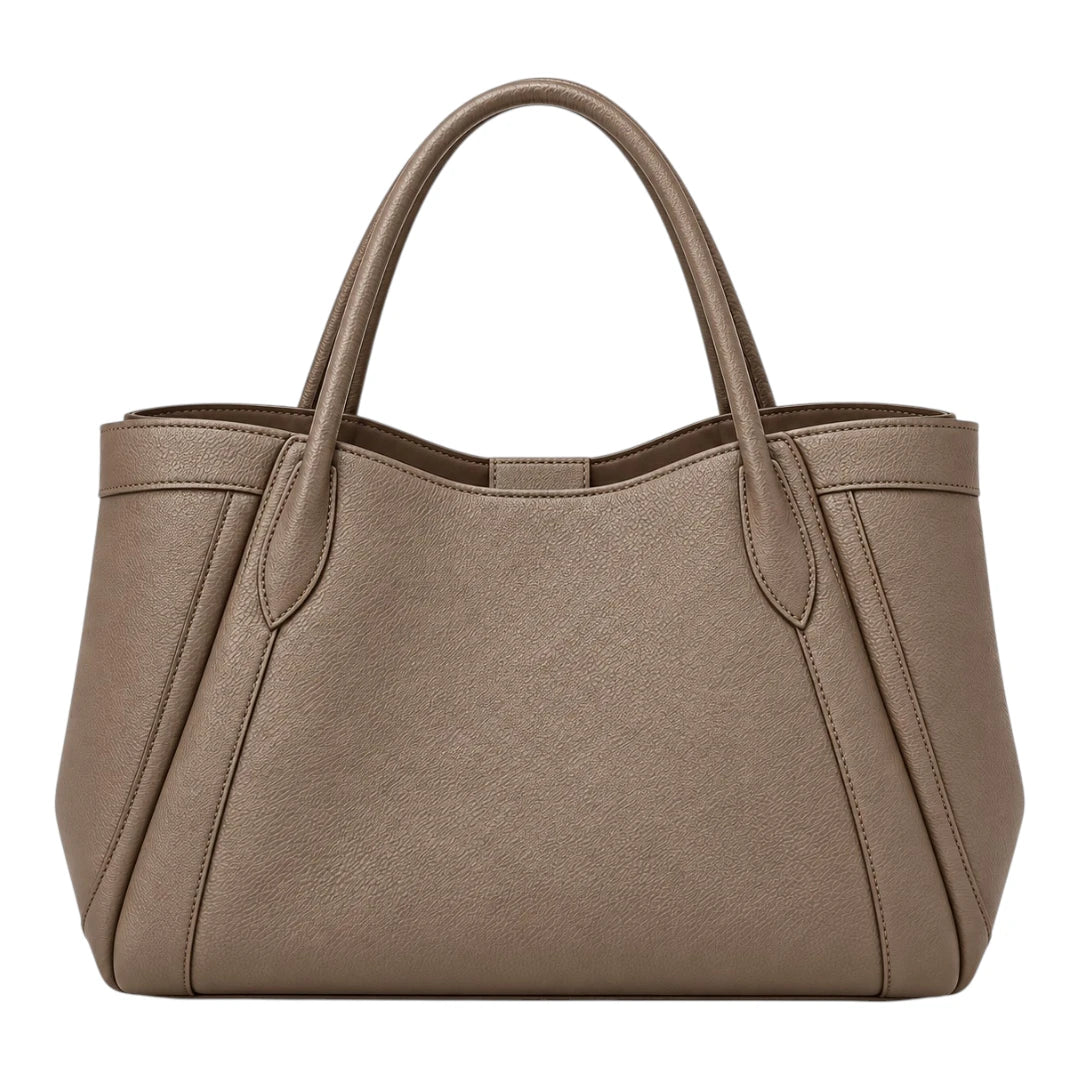 PrimePurse Verona Taupe Faux Leather Tote Handbag