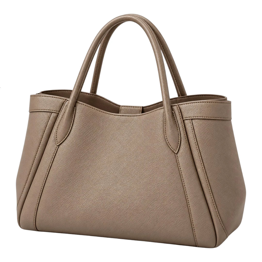PrimePurse Verona Taupe Faux Leather Tote Handbag